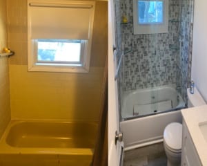 [CREDIT: East Bay Home Improvements] A look at the before and after of one of East Bay Home improvements bathroom remodel jobs.